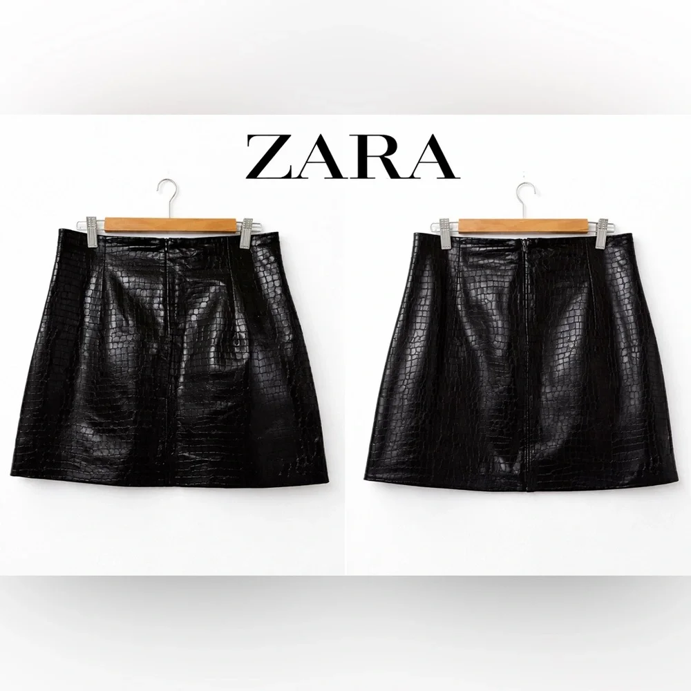 Zara Black Croc Effect Mini Skirt - Size L - Like New - Picture 2 of 7